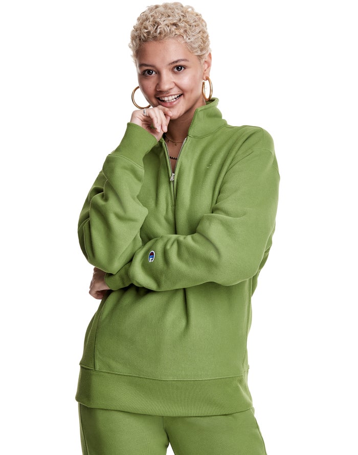 Champion Sweatshirt Dames - Groen - Oversized Reverse Weave 1/4 Zip Embroidered C Logo ( 389721-YPQ